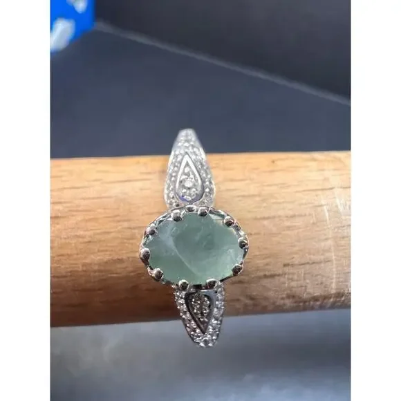 NEW grandidierite and zircon crown ring in rhodium over sterling silver size 8